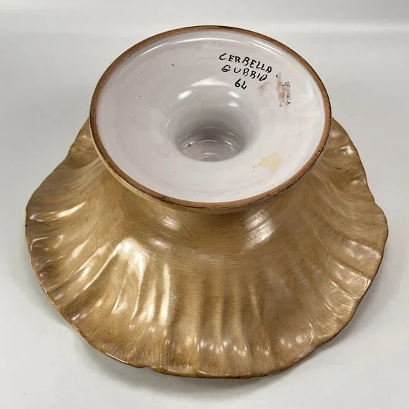 Vtg Cerbella Gubbio Ceramic Stoneware Pedestal Scalloped Fruit Bowl Floral Italy